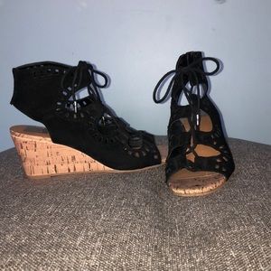 Super cute black and cork wedges